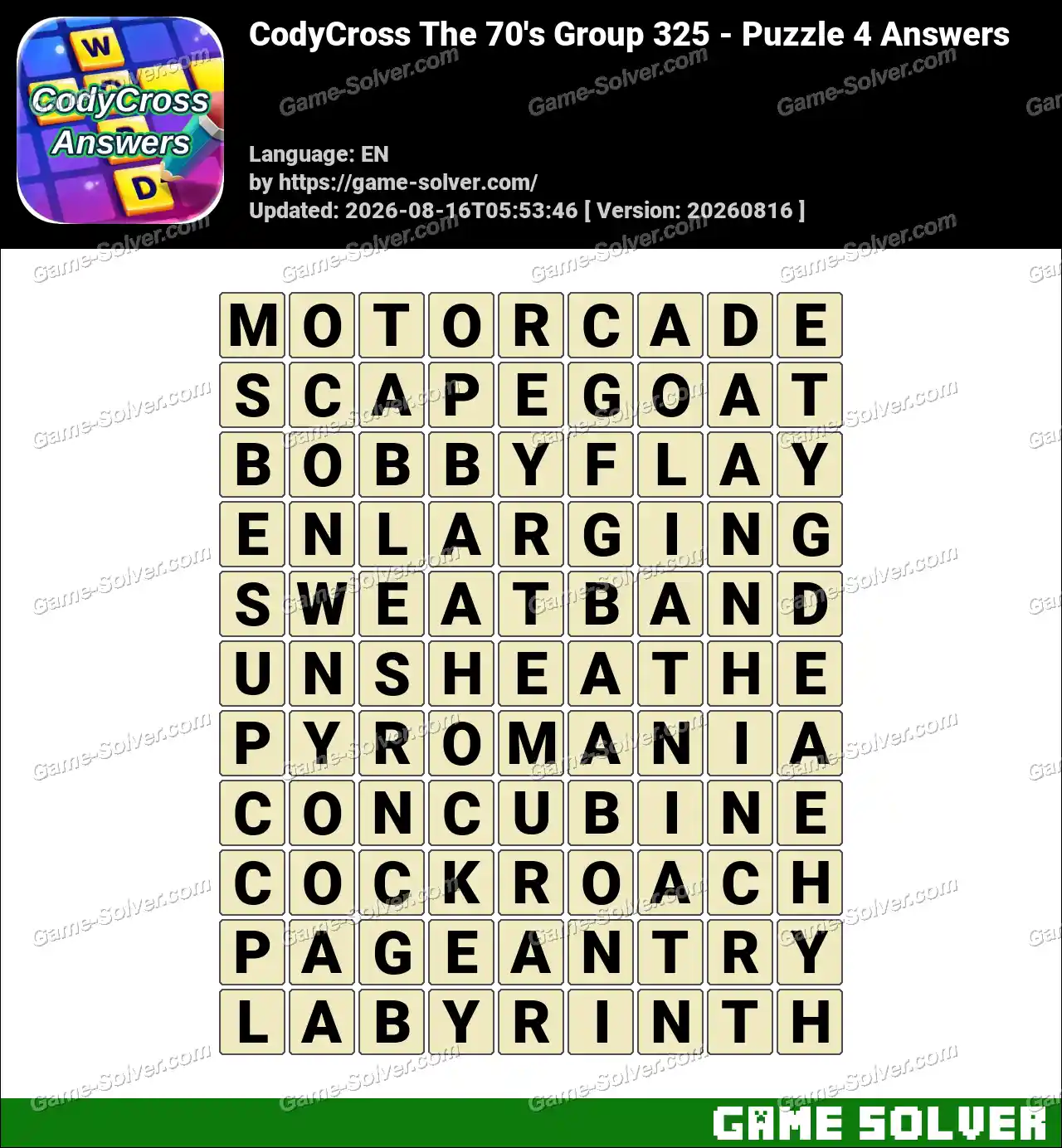 CodyCross The 70’s Group 325 – Puzzle 4 Answers